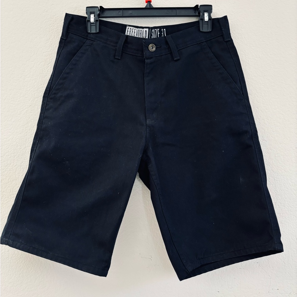 Freeworld Chino Shorts Adult Size 31 Black Flat Front Outdoor Casual Cotton Mens
